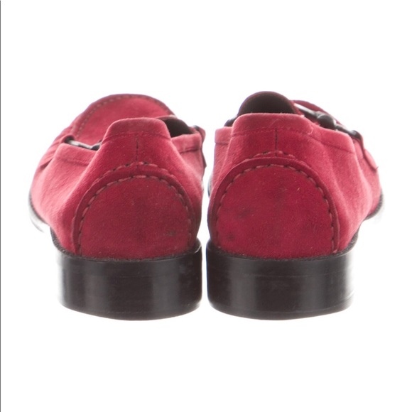 Stuart Weitzman Suede Loafers, Burgundy, leather trim, round toes - Picture 1 of 5